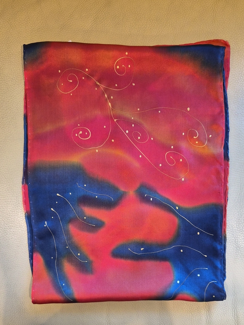 Sorbus Silks Vibrant Red & Blue Abstract Silk Scarf